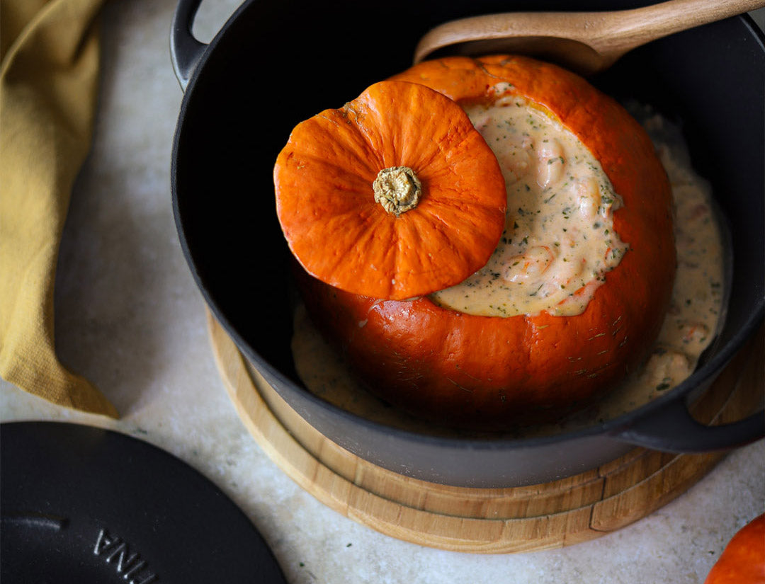 Gefüllter Kürbis mit Garnelen