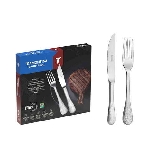 CHURRASCO Grillbesteck-Set aus Edelstahl mit geprägten Griffen, 8-teilig